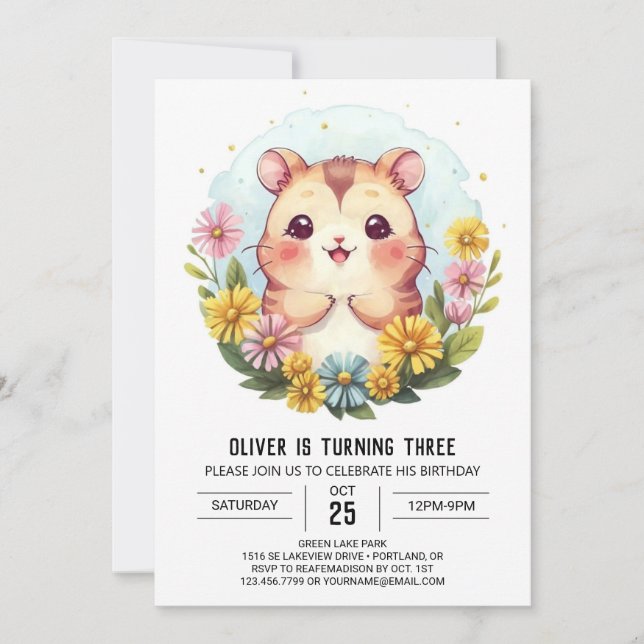 Invitation Anniversaire du joli hamster (Devant)