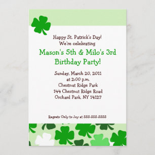 Invitation Anniversaire du JOUR DE LA SAINT PATRICK 5x7 de