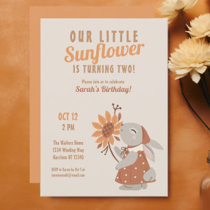 Invitation Anniversaire du lapin de tournesol jaune
