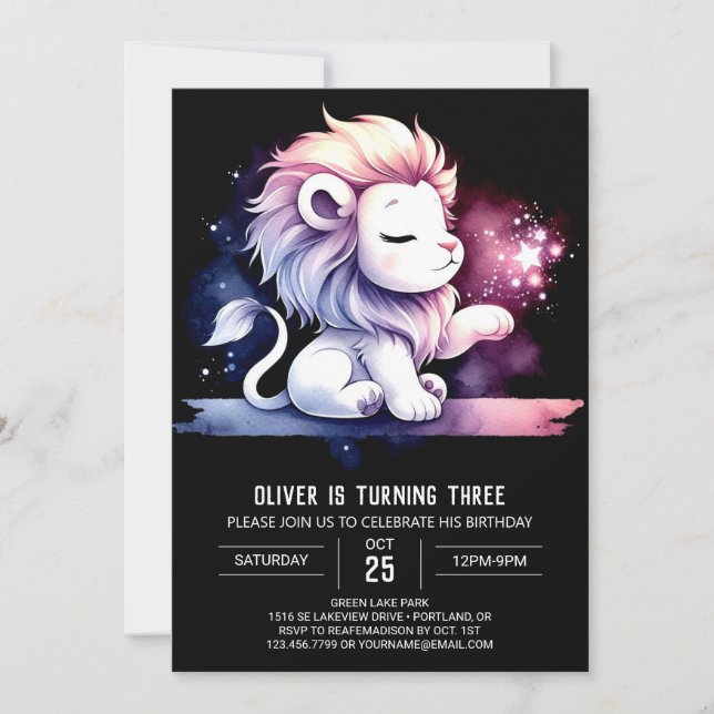 Invitation Anniversaire du lion adorable de Boho (Devant)