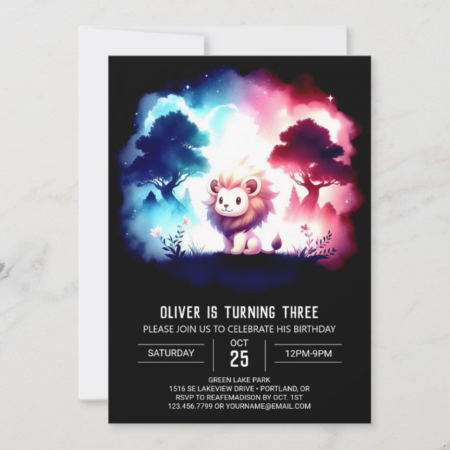 Invitation Anniversaire du lion amusant (Devant)