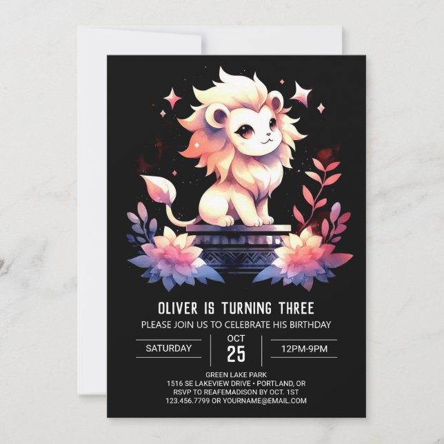 Invitation Anniversaire du lion amusant (Devant)