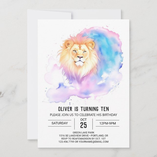 Invitation Anniversaire du lion aquarelle personnalisé (Devant)