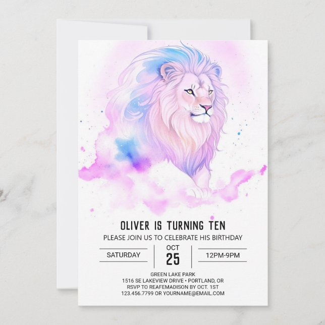 Invitation Anniversaire du lion bohème moderne (Devant)