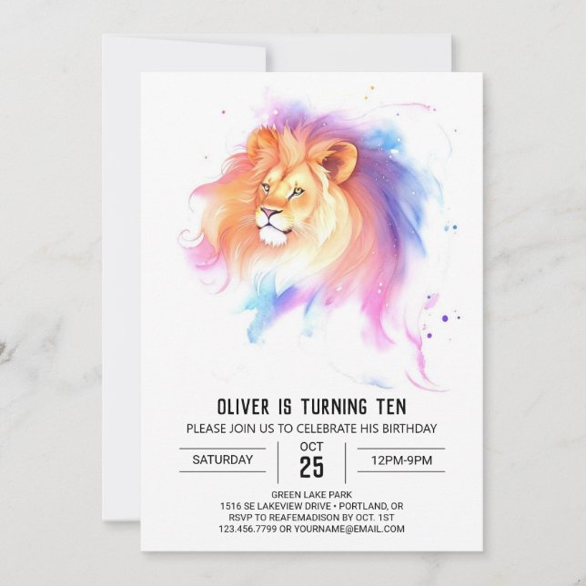 Invitation Anniversaire du lion bohème sauvage (Devant)