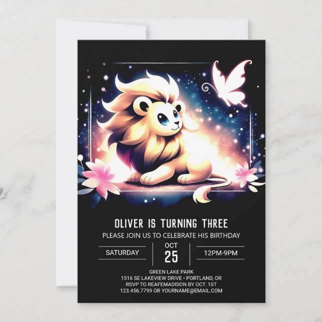 Invitation Anniversaire du lion boho enchanté (Devant)