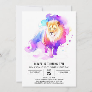 Invitation Anniversaire du lion d'aquarelle sauvage