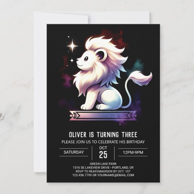 Invitation Anniversaire du lion des enfants Whimsical (Devant)