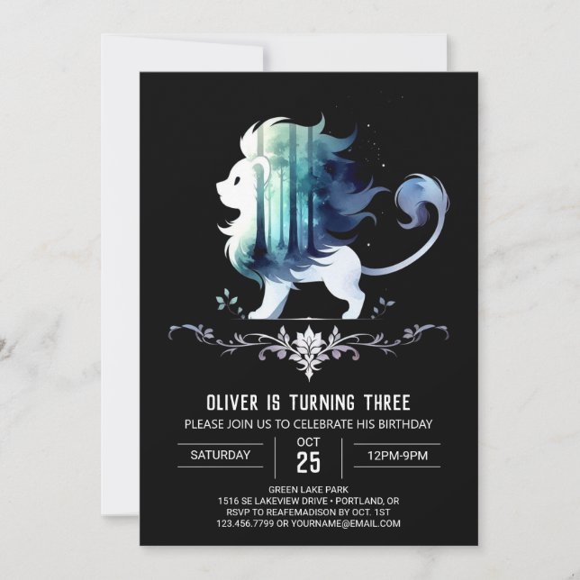 Invitation Anniversaire du lion doux magique (Devant)