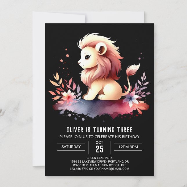 Invitation Anniversaire du lion doux Whimsical (Devant)