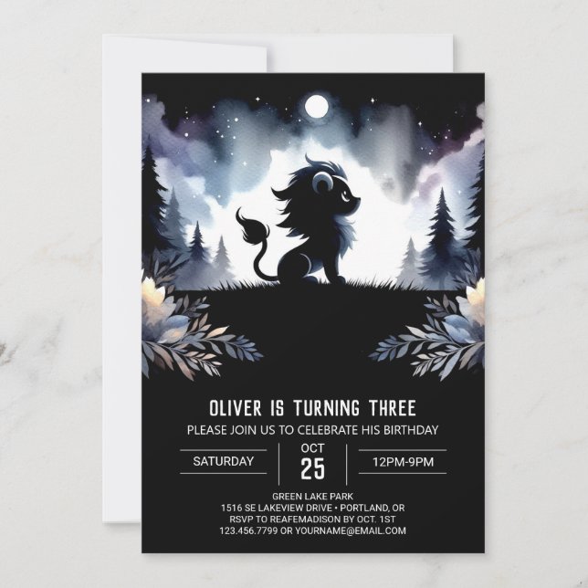Invitation Anniversaire du lion Imaginaire enchanté (Devant)