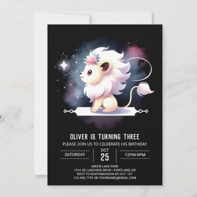 Invitation Anniversaire du lion Imaginaire mignon (Devant)