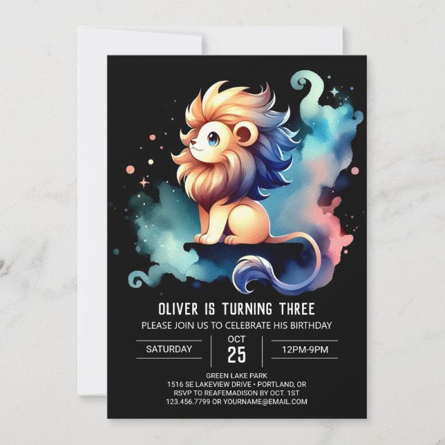 Invitation Anniversaire du lion lunaire moderne (Devant)