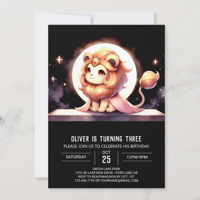 Invitation Anniversaire du lion magique moderne (Devant)