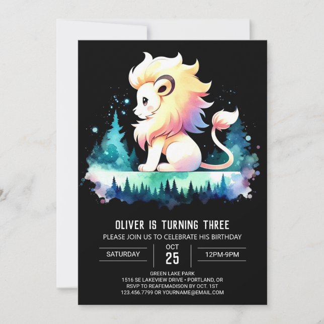 Invitation Anniversaire du lion mignon enchanté (Devant)