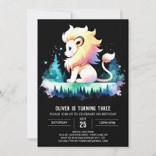 Invitation Anniversaire du lion mignon enchanté