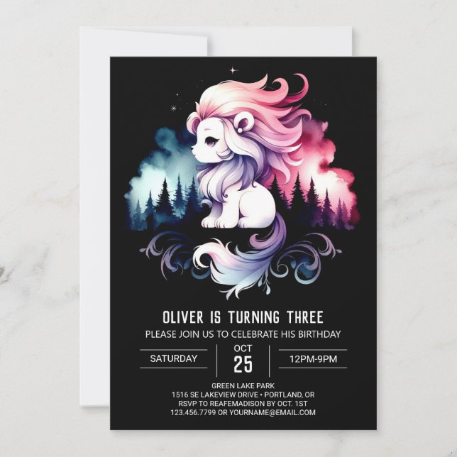 Invitation Anniversaire du lion mignon moderne (Devant)