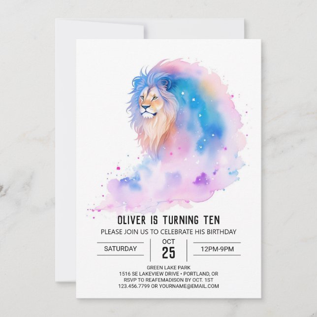Invitation Anniversaire du lion modifiable de Boho (Devant)