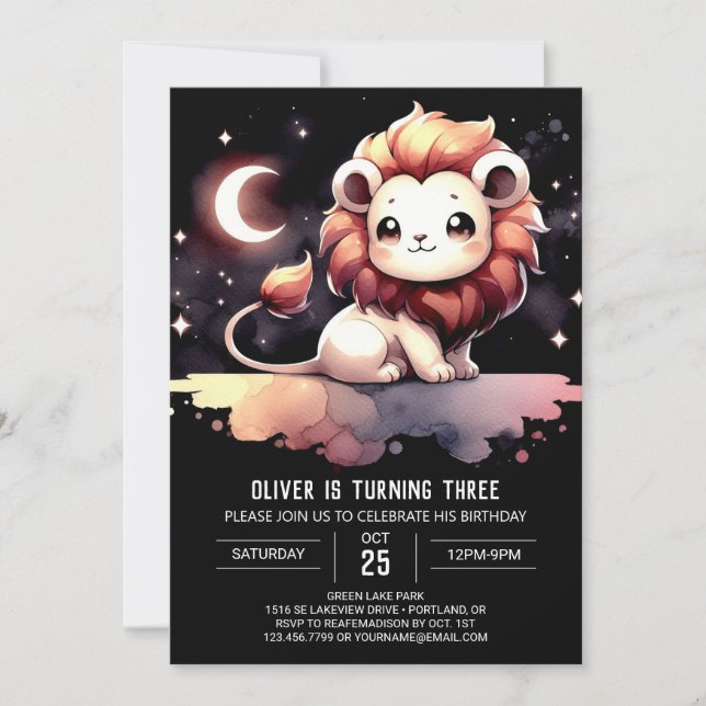 Invitation Anniversaire du Lion Pastel Simple (Devant)