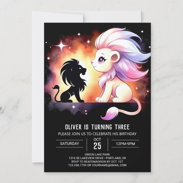 Invitation Anniversaire du lion sur mesure Whimsical (Devant)