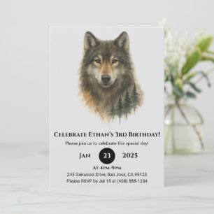 Invitation Anniversaire du loup à l'aquarelle personnalisé