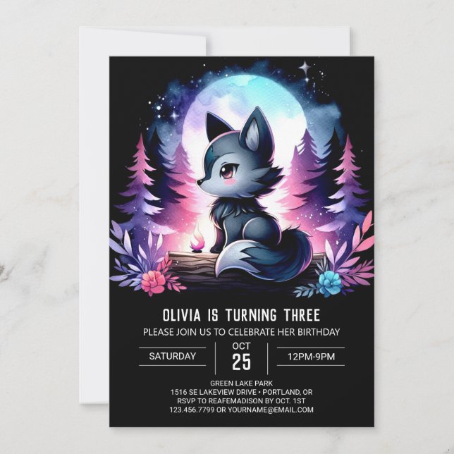 Invitation Anniversaire du loup amusant enchanté (Devant)