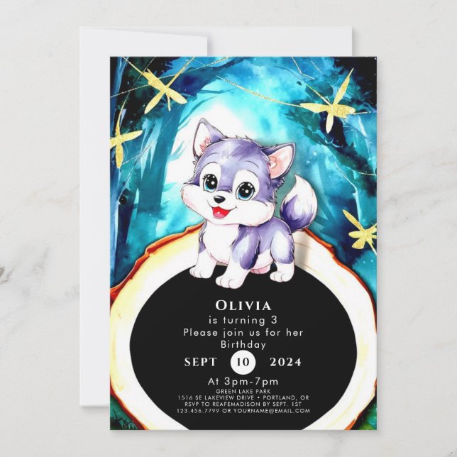 Invitation Anniversaire du loup de charme simple (Devant)