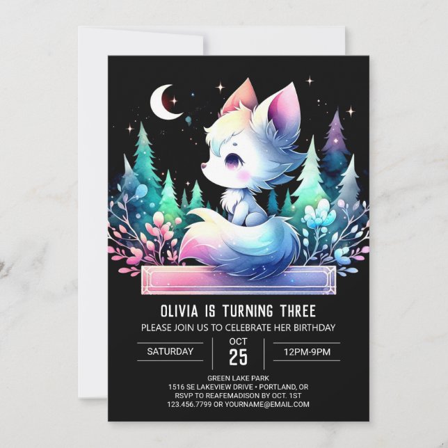 Invitation Anniversaire du loup doux magique (Devant)