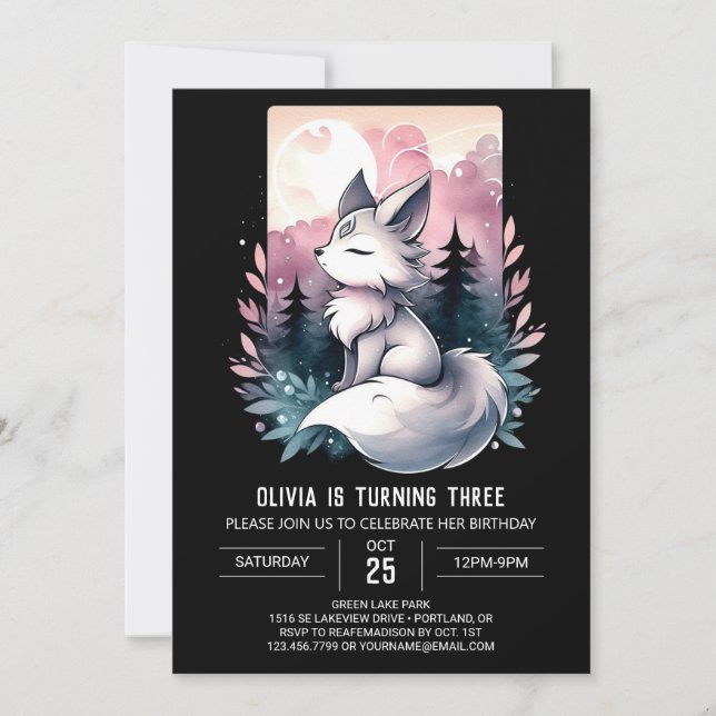 Invitation Anniversaire du loup minimaliste magique (Devant)