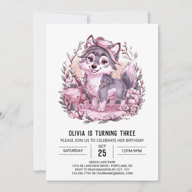 Invitation Anniversaire du loup numérique enchanté (Devant)