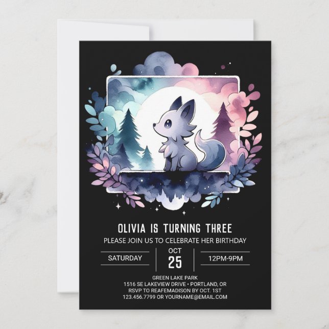 Invitation Anniversaire du Loup Pastel Kids (Devant)