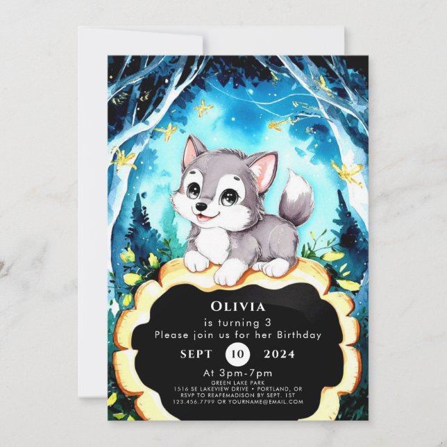 Invitation Anniversaire du loup simple pour enfants (Devant)