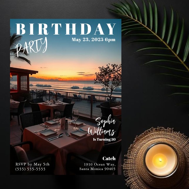Invitation Anniversaire du Magazine Cover Beach (Magazine Cover Beach Restaurant Birthday Invitation )