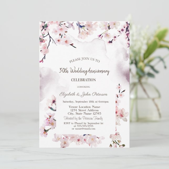 Invitation Anniversaire du Mariage Cherry Blossom (Debout devant)