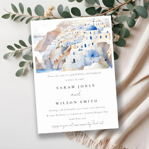 Invitation Anniversaire du Mariage d'aquarelle de Santorin Gr