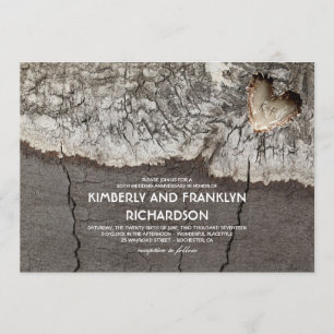 Invitation Anniversaire du Mariage de bois de bouleau de coeu