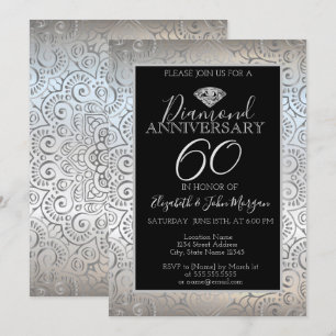 Invitation Anniversaire du Mariage de diamants Mandala en arg