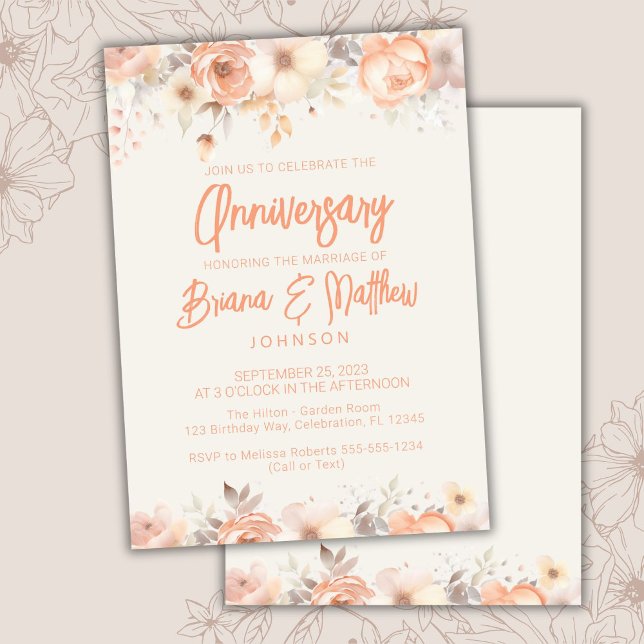 Invitation Anniversaire du Mariage de fleurs d'ivoire beige (Créateur téléchargé)