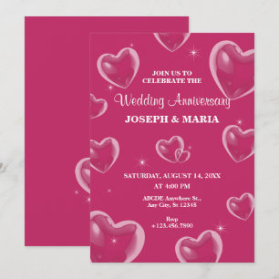 Invitation Anniversaire du Mariage de la bulle des Coeurs ros