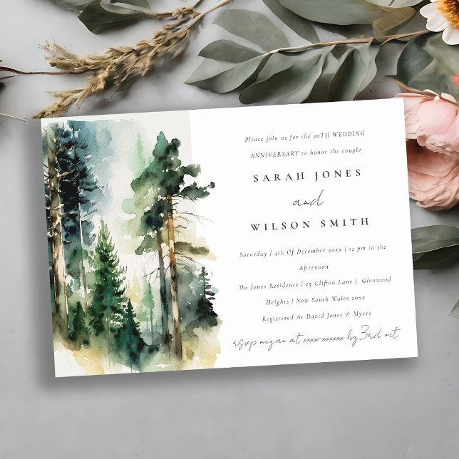 Invitation Anniversaire du Mariage de la forêt de bois aquare (Créateur téléchargé)