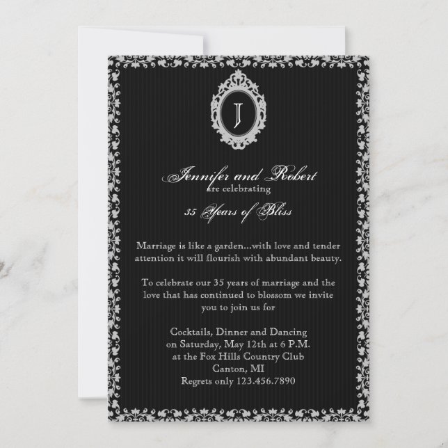 Invitation Anniversaire du Mariage de monogramme de cadre got (Devant)