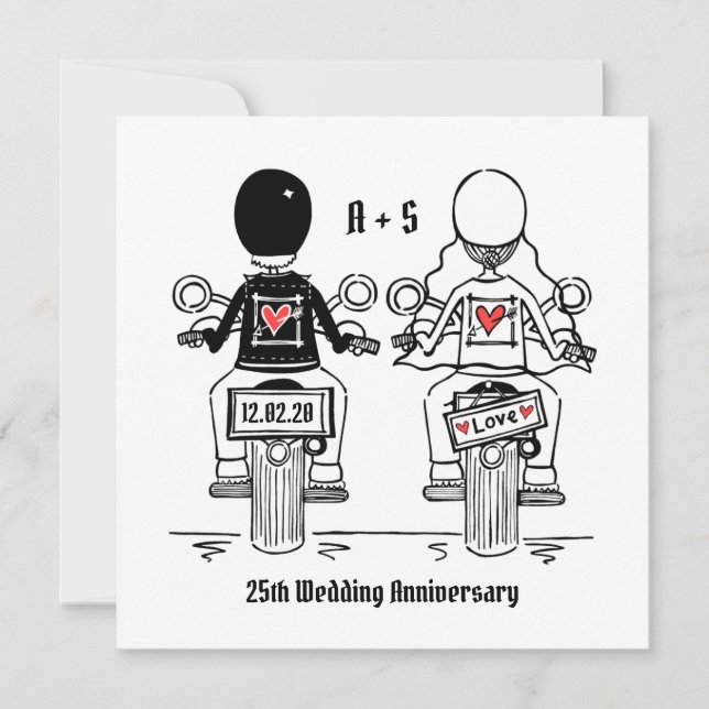 Invitation Anniversaire du Mariage de moto sur mesure (Devant)