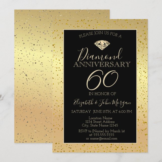 Invitation Anniversaire du Mariage Diamond Confetti Gold (Devant / Derrière)