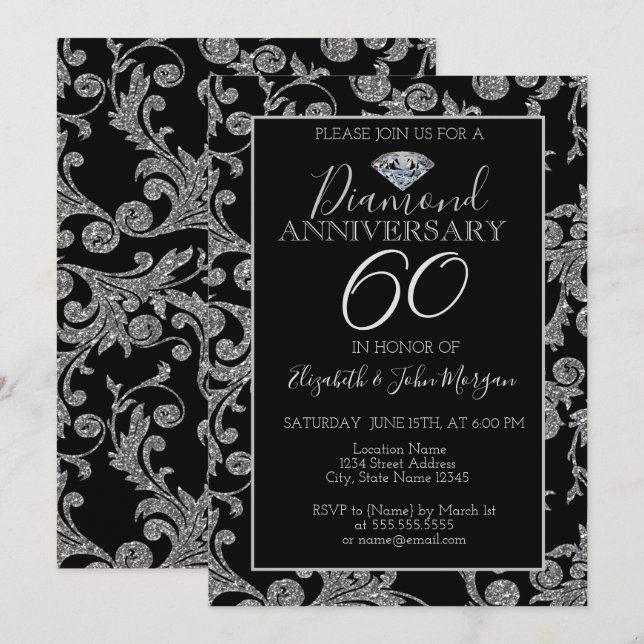 Invitation Anniversaire du Mariage Diamond Parties scintillan (Devant / Derrière)