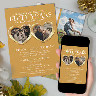 Invitation Anniversaire du mariage d'or 50ème fête 6 photos
