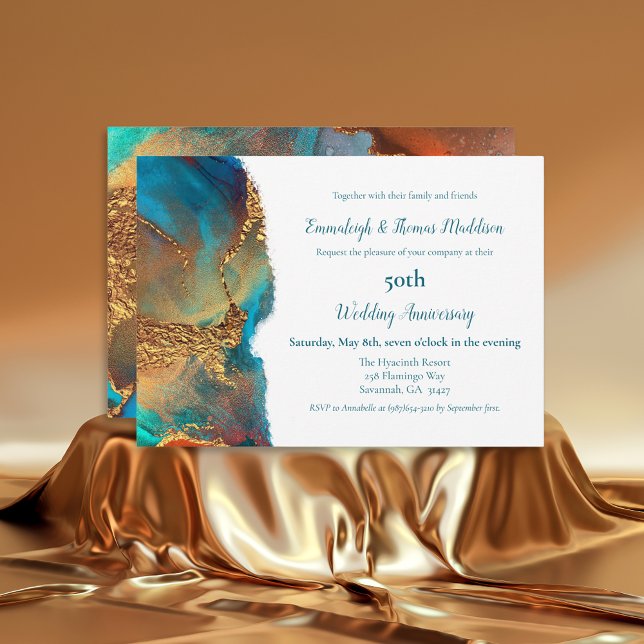 Invitation Anniversaire du Mariage d'or Turquoise mystique (Créateur téléchargé)