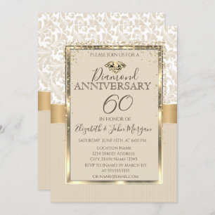 Invitation Anniversaire du Mariage du cadre Damask Diamonds