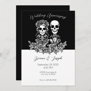 Invitation Anniversaire du Mariage du couple Crâne noir et bl