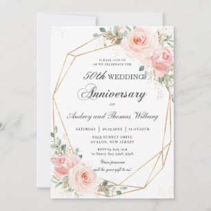 Invitation Anniversaire du Mariage géométrique rose pâle