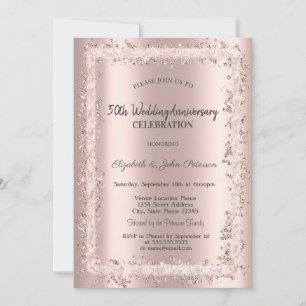 Invitation Anniversaire du Mariage or Rose parties scintillan